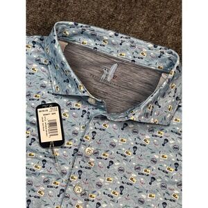 Johnnie-O Featherweight Polo Shirt Men's Large‎ Air Mail Novelty Print
